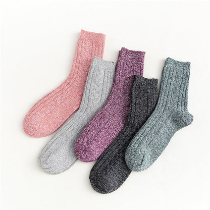5 Pairs of Socks - Autumn/Winter - Extra Long and Plus Size Double Needle Stitch - Cable Knit - Thick - Warm - Women's Socks Up to the Calf - Image 2