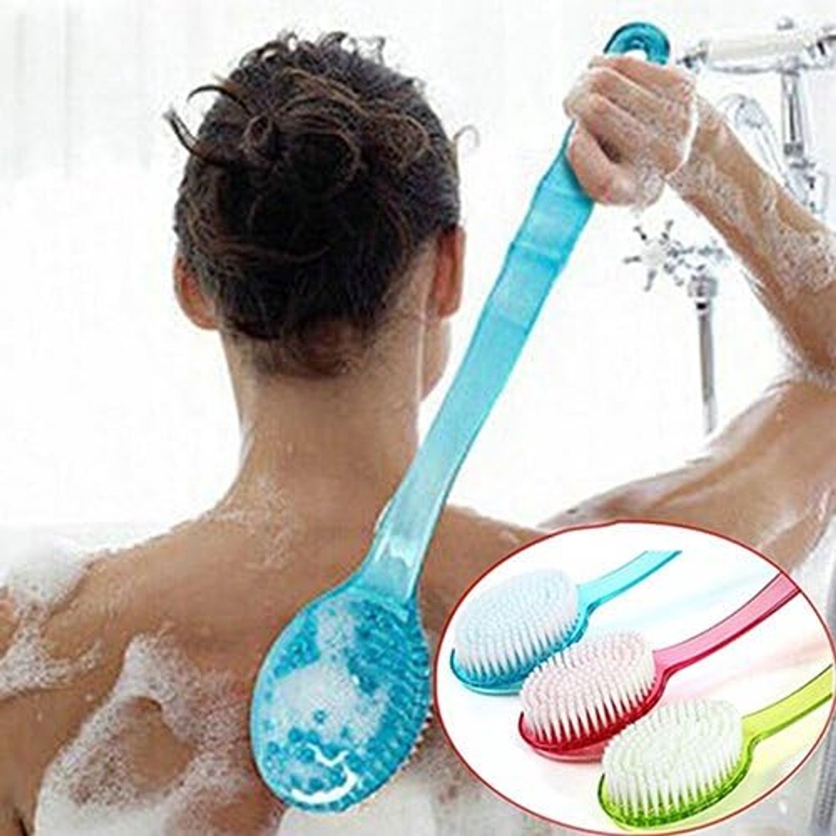 1 piece - Long handle - Household bath brush - Back brush (blue) - Image 2