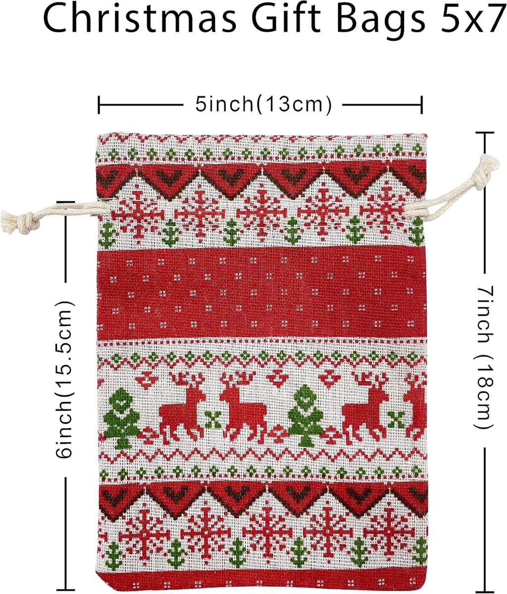 Christmas linen gift bags - 24 pieces - 13x18cm - Christmas decoration for indoors - Reusable - Christmas candy bags with drawstring - Suitable for gift bags for children's parties during the Christmas holidays - Image 7