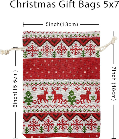 Christmas linen gift bags - 24 pieces - 13x18cm - Christmas decoration for indoors - Reusable - Christmas candy bags with drawstring - Suitable for gift bags for children's parties during the Christmas holidays - Image 7
