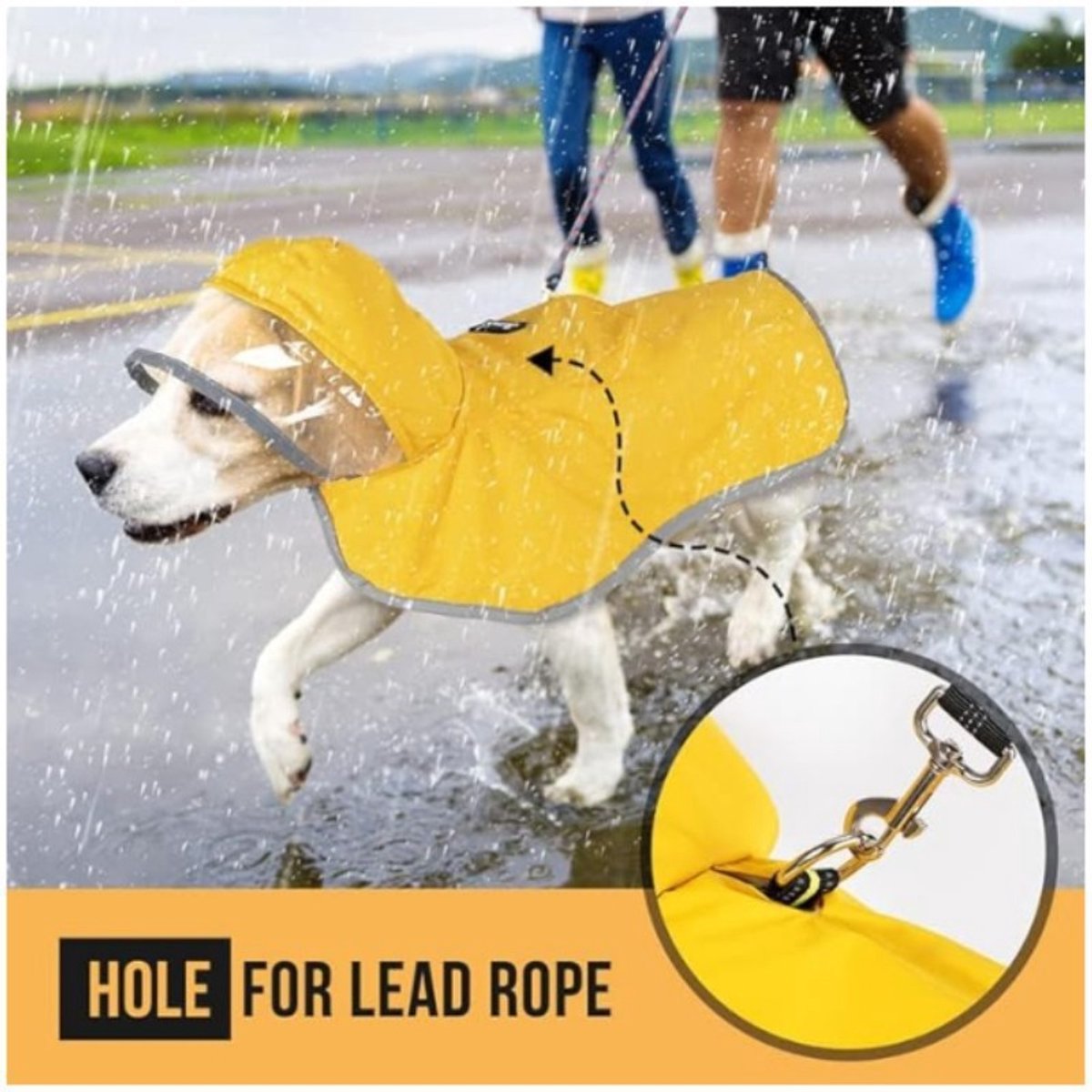 Dog Raincoat - Adjustable - Transparent Hood - Double Layer Dog Raincoat - Reflective Stripes - Storage Compartment - Dog Poncho - Size Large - Image 3