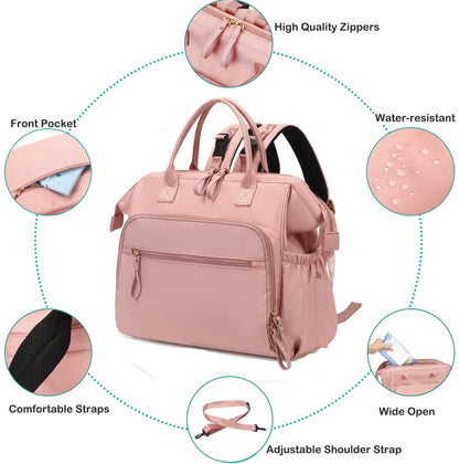 Convertible Diaper Bag - Wide Opening - 14 Pockets - Stylish - Baby Changing Bag - with Stroller Buckle - Diaper Bag - Waterproof (Pink) - Image 3