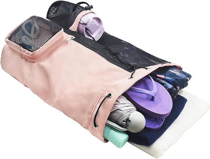 Backpack - Sports Bag - Travel Bag - Training Bag - Swimming Bag - 30*15*45cm - Mesh Material - Drawstring Design - Side Storage Space - Unisex - Suitable for Fitness, Swimming, Travel, Dancing, Camping（Pink） - Image 5