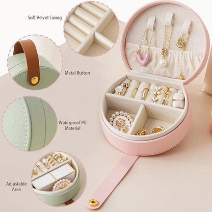 Small portable leather jewelry box - travel box - for necklaces, rings and earrings - green - Image 2