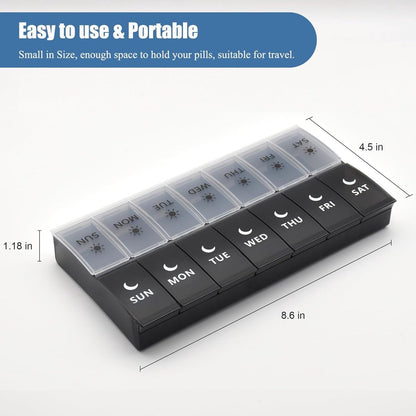 Storage Box - Vitamin Box Medicine Dispenser - Twice Daily (Black & White) - Image 2