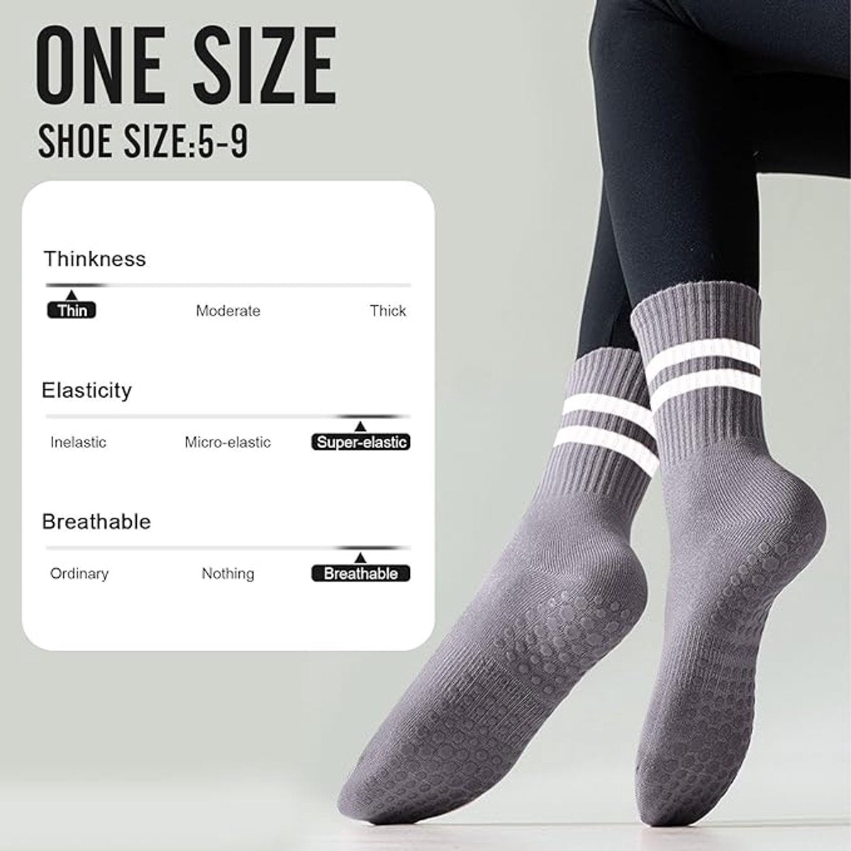 Non-slip Socks for Women (3 Pairs) - Floor Socks - Home Socks - Slipper Socks - Non-slip Socks - Yoga Socks - Suitable for Pilates, Ballet, Dance, Trampoline - Image 4