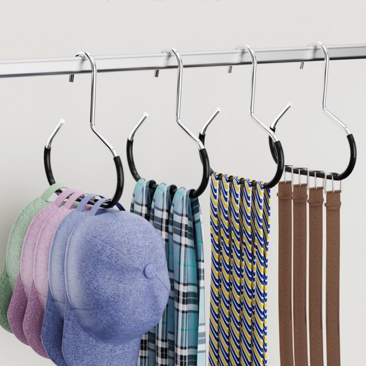 10-pack - Non-slip - Space-saving - Storage rack - Wardrobe belt/scarf hooks - Suitable for displaying hats, vests, ties, shawls (black) - Image 3