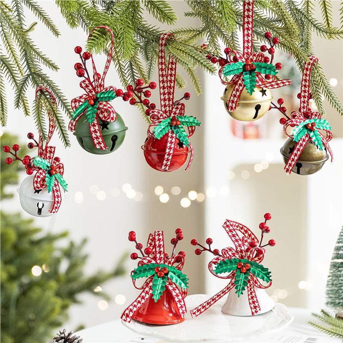 Decoration Christmas Bell Accessories with Bow - Wind Chime Pendant - Home Decoration (4 pieces) - Image 2