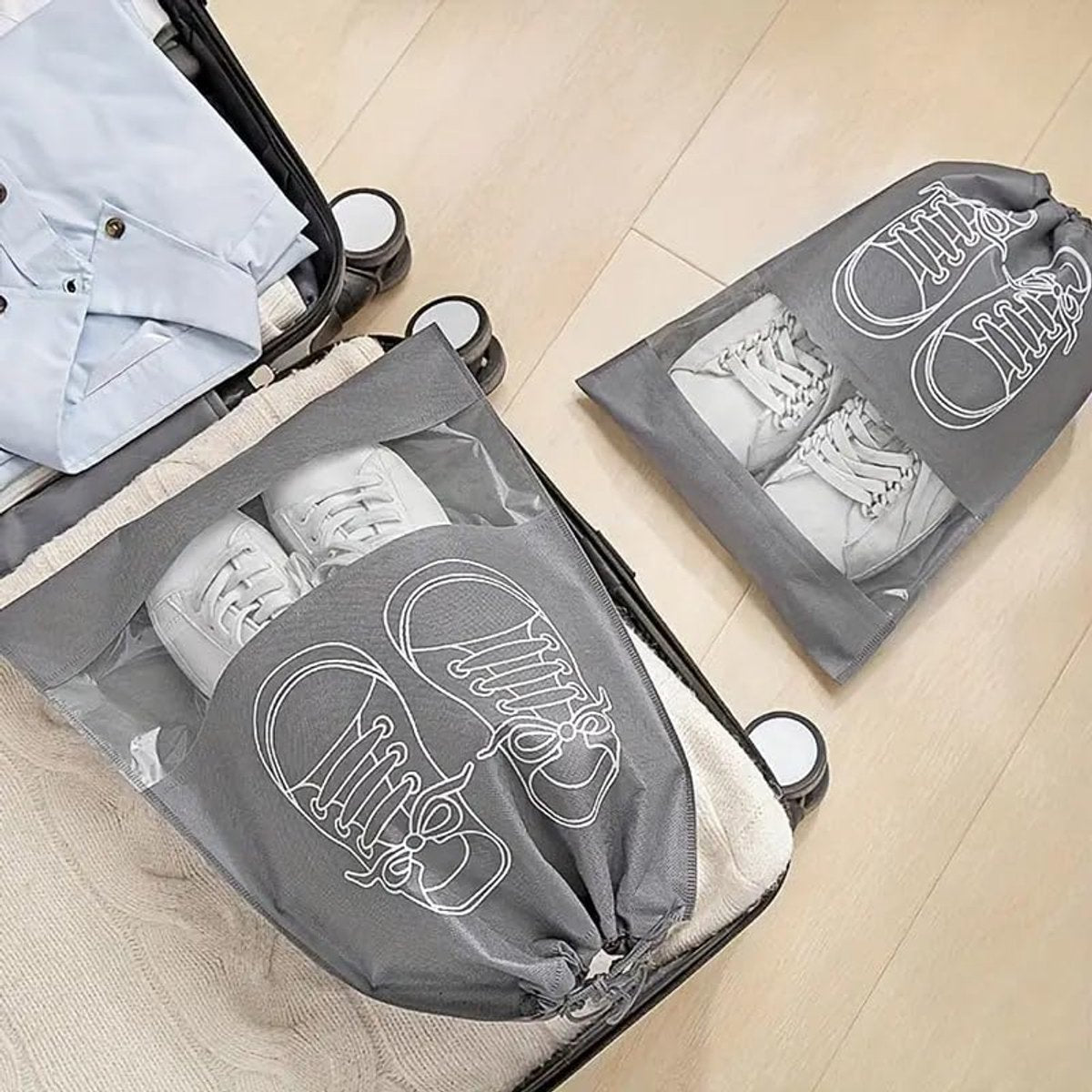 Shoe Bags - 5 Pieces - Shoe Bag - Travel and Storage Bag - Water-Repellent - Travel Organizer - Gray (36*26.5 cm) - Image 3