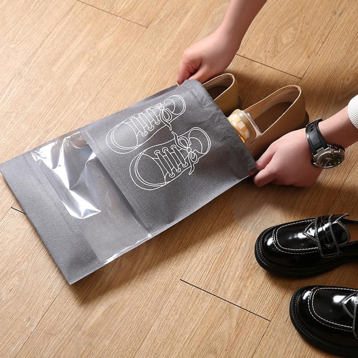 Shoe Bags - 5 Pieces - Shoe Bag - Travel and Storage Bag - Water-Repellent - Travel Organizer - Gray (36*26.5 cm) - Image 4