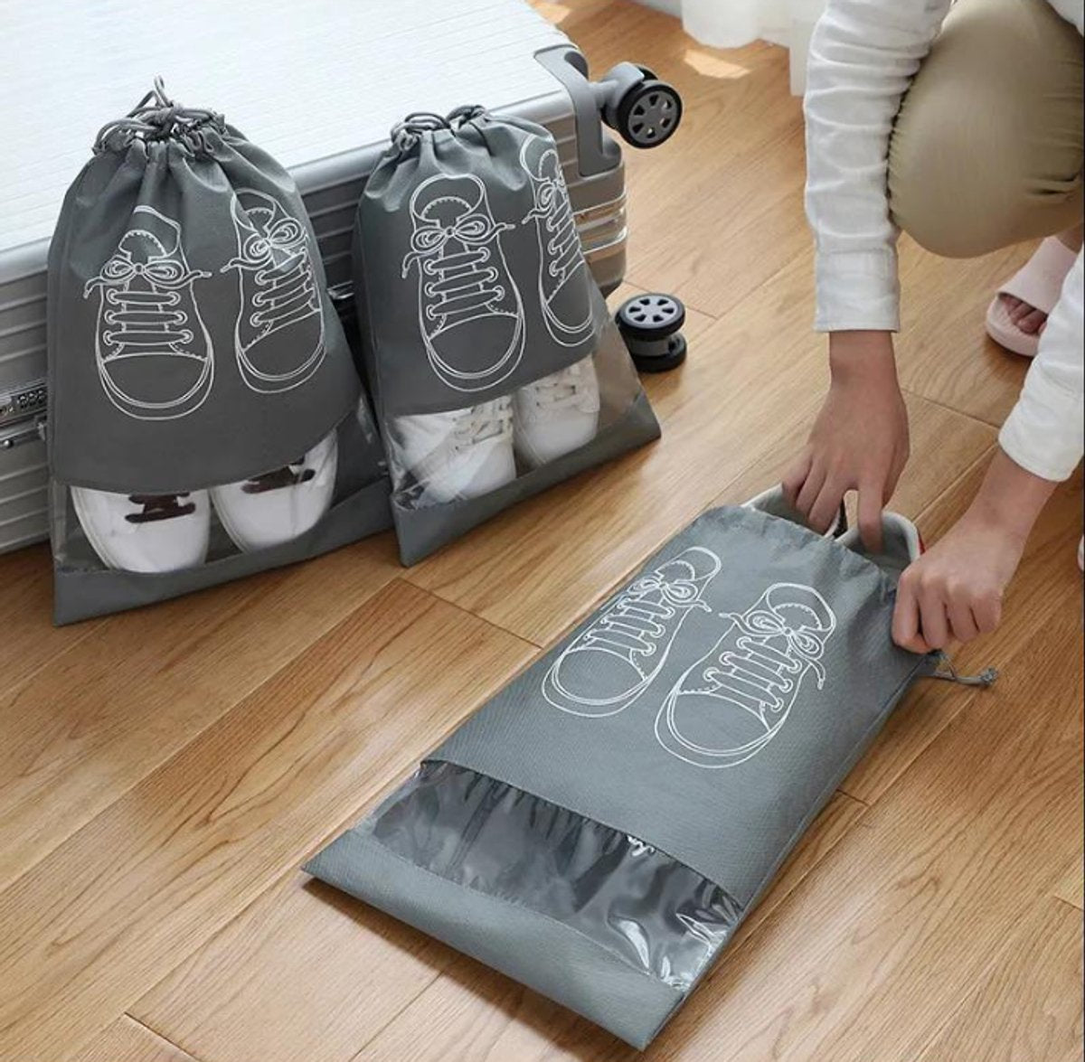 Shoe Bags - 5 Pieces - Shoe Bag - Travel and Storage Bag - Water-Repellent - Travel Organizer - Gray (36*26.5 cm) - Image 5