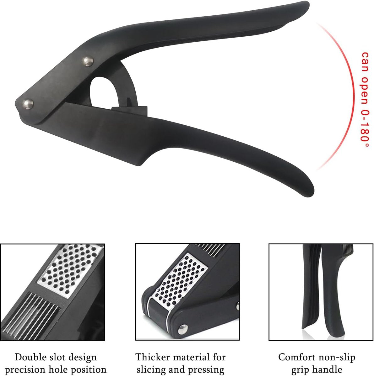 2-in-1 Garlic Press - Stainless Steel Garlic Press - Kitchen Garlic Press - Ginger Press - Non-slip - Easy to Clean (Black) - Image 5