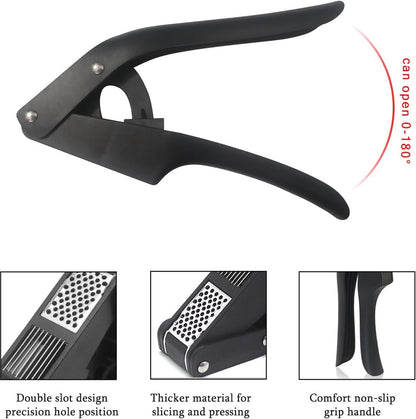 2-in-1 Garlic Press - Stainless Steel Garlic Press - Kitchen Garlic Press - Ginger Press - Non-slip - Easy to Clean (Black) - Image 5