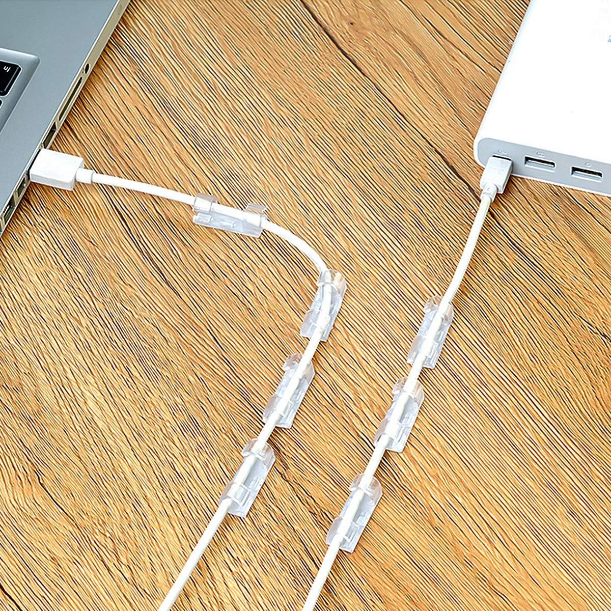 40 7mm Cable Organizer Clips with Adhesive Backing - Wall Mount Cable Clips - Cable Holder with Clips - Cable Clips for Home or Office - Desk Cables - Wall - Cable Management for TV, PC and Laptops - Image 3
