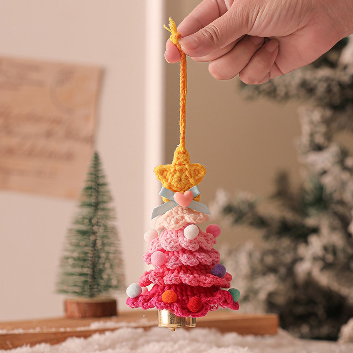 Christmas Decorations - Crochet Christmas Tree Bell Decorations - Small Christmas Decorations - Car Decorations - Christmas Tree Decorations - Ornaments - Specimens - Style A - Image 3