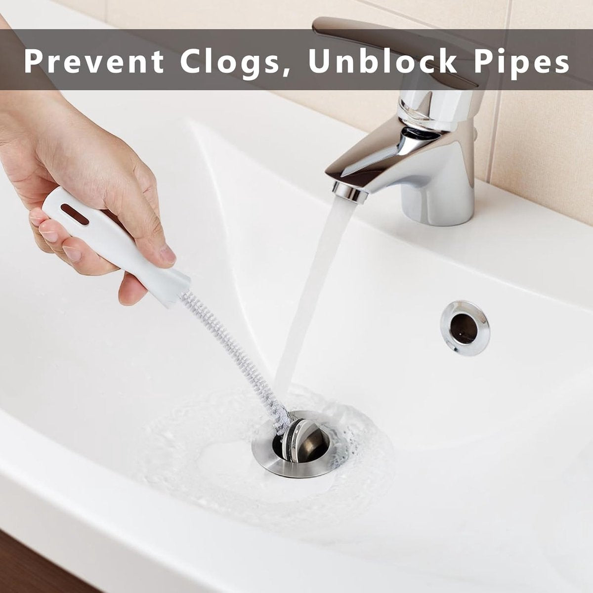 4-piece sink cleaning brush set - Drain brush - 45 cm - Flexible sink cleaning brush - Drain tool - Drain spring - Suitable for kitchen and bathroom drains and overflow pipes - Image 2