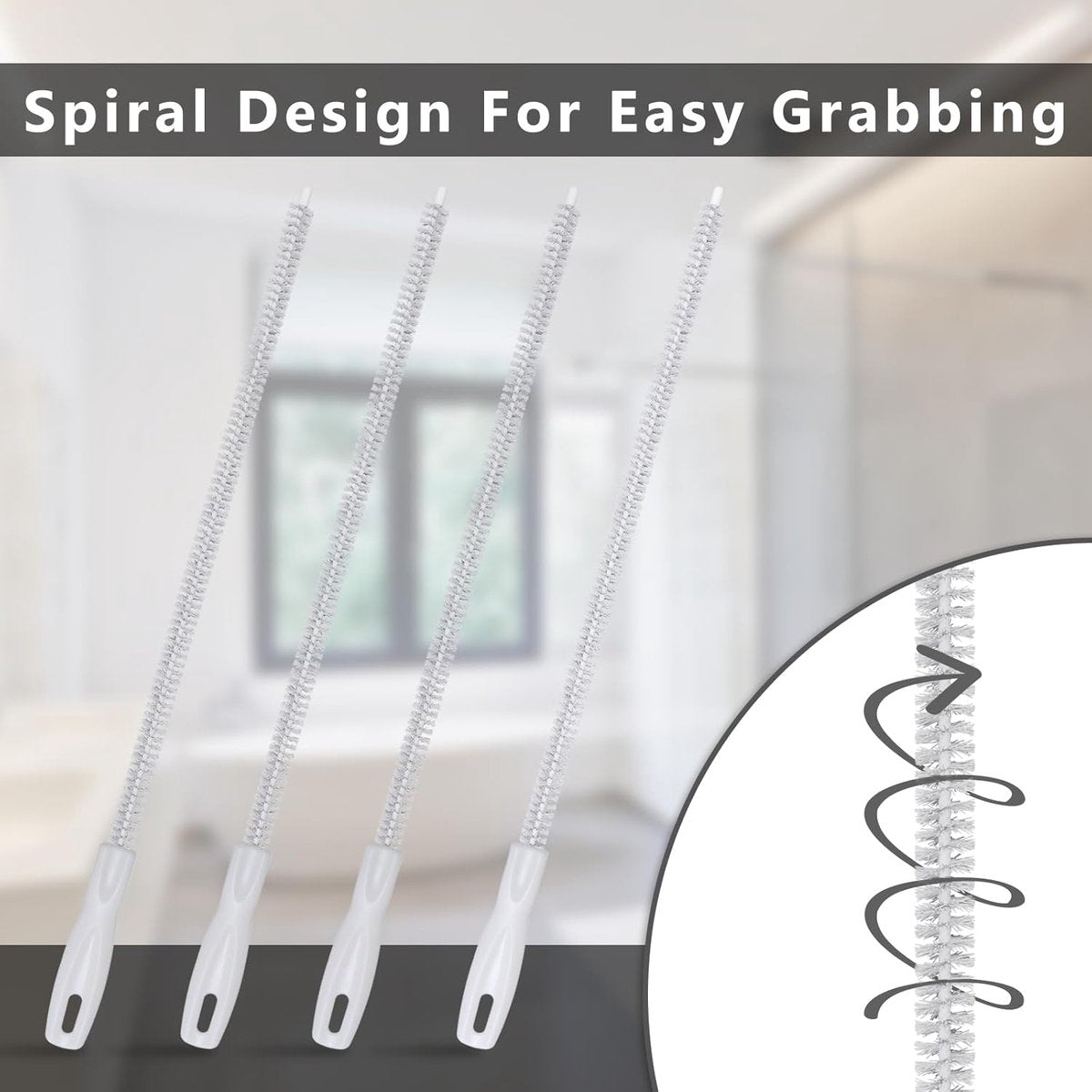 4-piece sink cleaning brush set - Drain brush - 45 cm - Flexible sink cleaning brush - Drain tool - Drain spring - Suitable for kitchen and bathroom drains and overflow pipes - Image 3