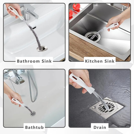 4-piece sink cleaning brush set - Drain brush - 45 cm - Flexible sink cleaning brush - Drain tool - Drain spring - Suitable for kitchen and bathroom drains and overflow pipes - Image 4