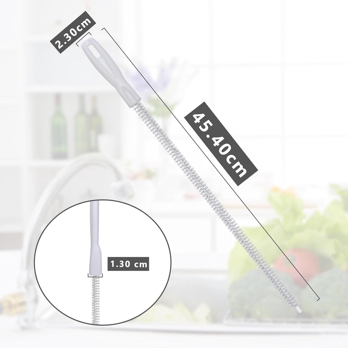 4-piece sink cleaning brush set - Drain brush - 45 cm - Flexible sink cleaning brush - Drain tool - Drain spring - Suitable for kitchen and bathroom drains and overflow pipes - Image 5