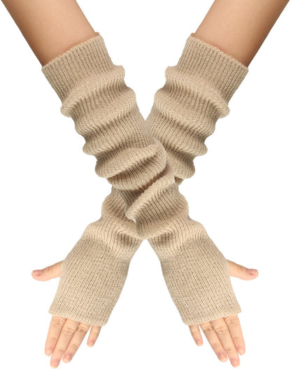 Arm Sleeves - Women's Long Fingerless - Knitted Y2K Arm Sleeves - (Beige) - Image 4