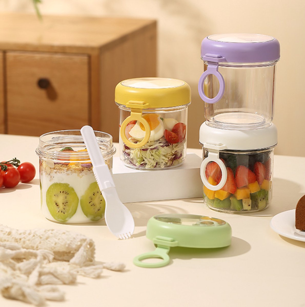 Yogurt Cup to Go - 880 mL - Muesli Cup - Oats Pots - Soup Cup - Lunch Cup - Lunch Pot - Leak-Proof - Insulated - with Spoon - Dishwasher Safe - Purple - Image 7