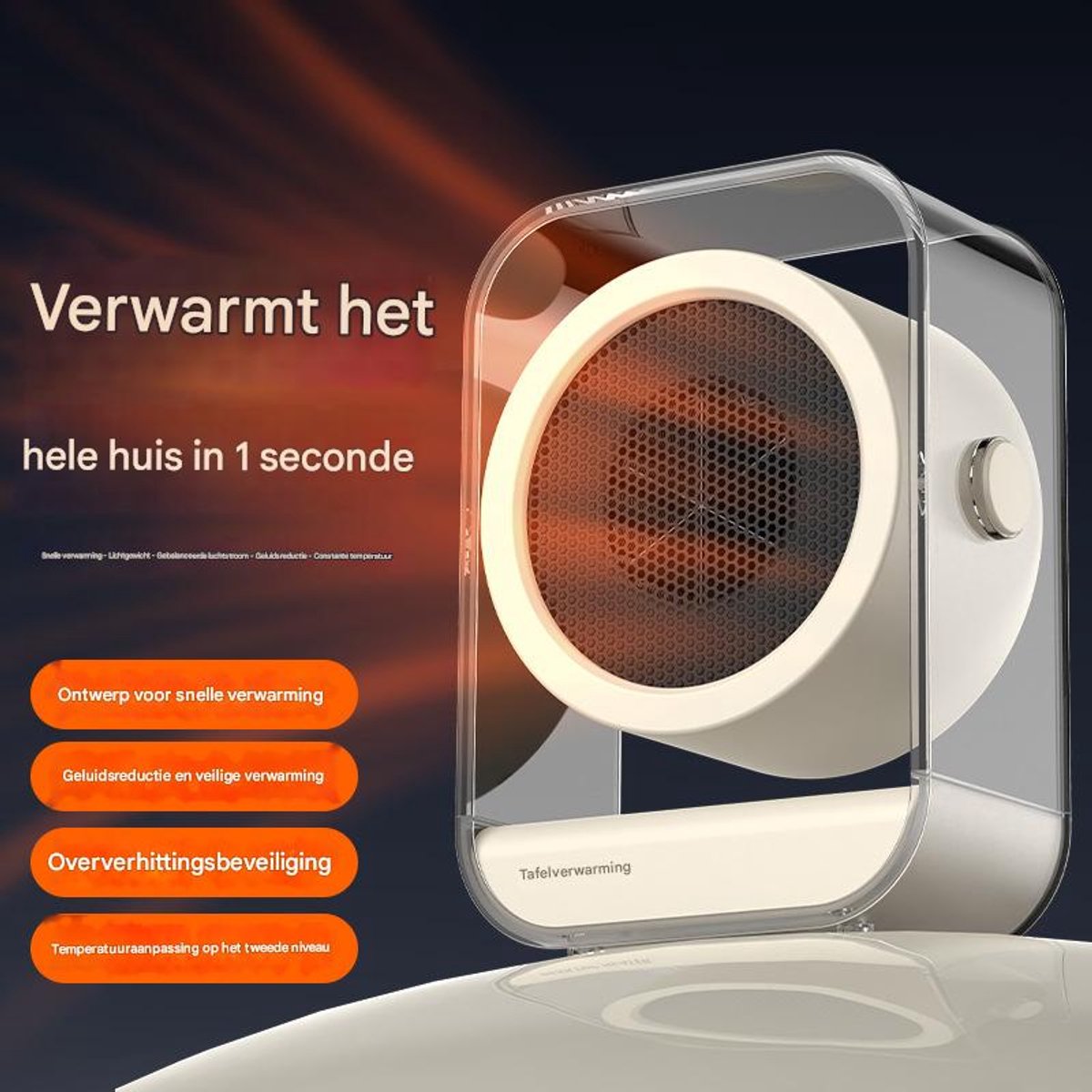 Electric Heater - Portable Electric Heater - Desk Fan Heater - Small Household Fan Heater - Portable, Fast Heating Electric Heater for Office Use - Two Temperature Settings - Off White - Image 3