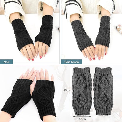 2 Wristbands - Fingerless Gloves - Knitted Women's - Wristbands - Long Knitted Wristbands - Winter Gloves - Warm - Unisex - Black + Dark Gray - Image 4