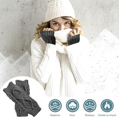 2 Wristbands - Fingerless Gloves - Knitted Women's - Wristbands - Long Knitted Wristbands - Winter Gloves - Warm - Unisex - Black + Dark Gray - Image 6