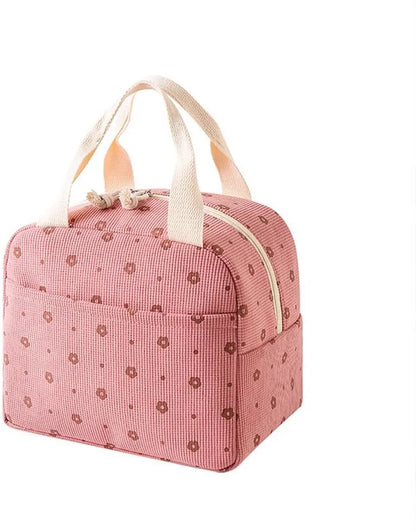 Lunch Bag - Corduroy - Lunch Box for Students/Work - Insulated Bag - Waterproof - Portable Handle - Cute Lunch Bag - Pink