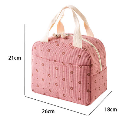 Lunch Bag - Corduroy - Lunch Box for Students/Work - Insulated Bag - Waterproof - Portable Handle - Cute Lunch Bag - Pink - Image 2