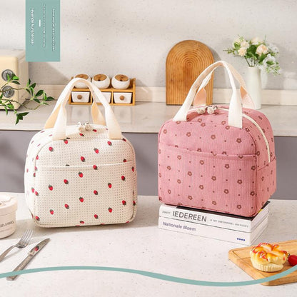 Lunch Bag - Corduroy - Lunch Box for Students/Work - Insulated Bag - Waterproof - Portable Handle - Cute Lunch Bag - Pink - Image 3