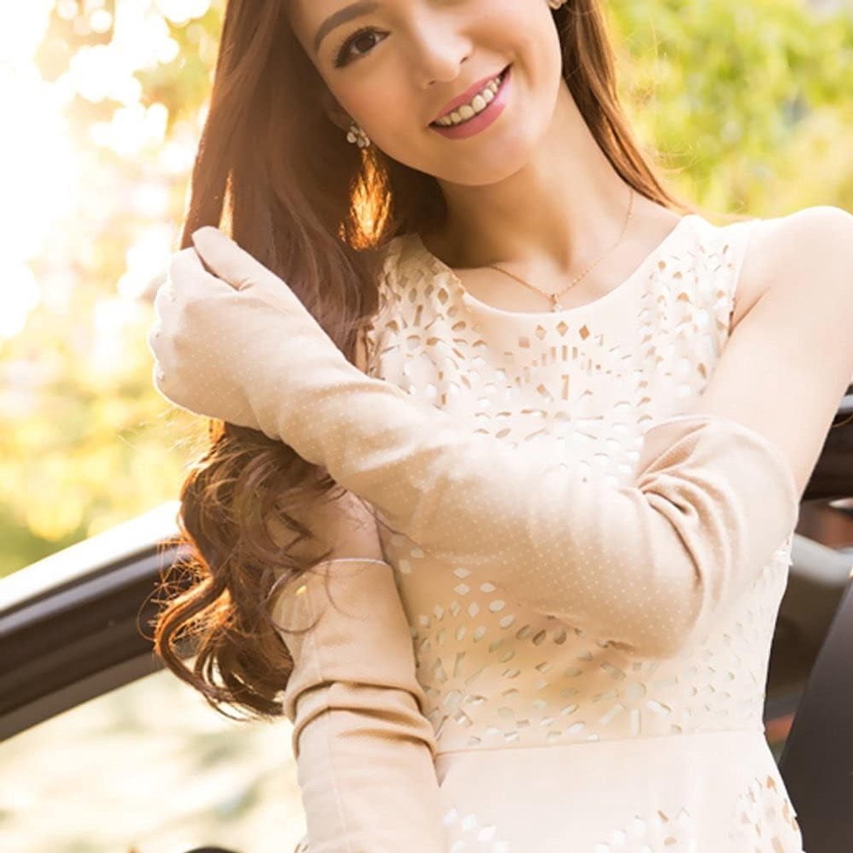Lightweight Sun Gloves for Women - Summer UV Protection - Long Cotton Gloves (Khaki) - Image 3