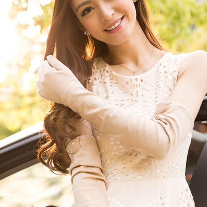 Lightweight Sun Gloves for Women - Summer UV Protection - Long Cotton Gloves (Khaki) - Image 3