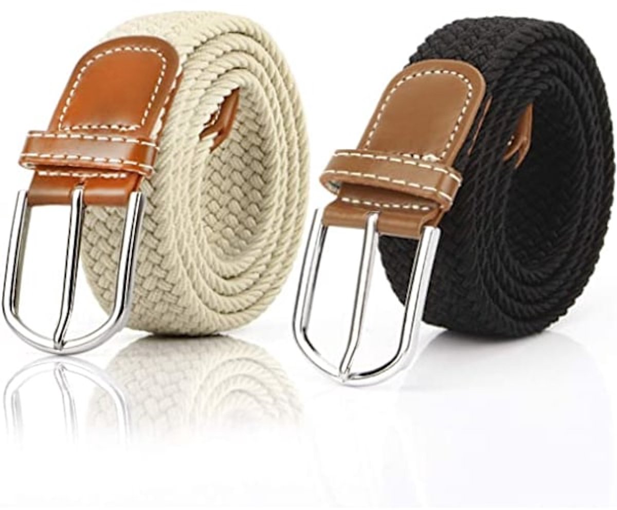 Women's Braided Belt - Stretch Canvas - Elastic Waistband - 2-Pack - No Holes