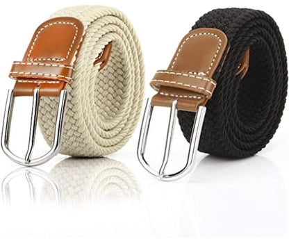 Women's Braided Belt - Stretch Canvas - Elastic Waistband - 2-Pack - No Holes
