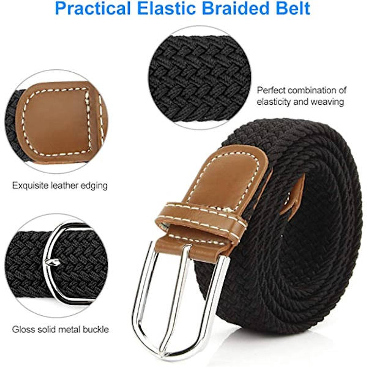 Women's Braided Belt - Stretch Canvas - Elastic Waistband - 2-Pack - No Holes - Image 2