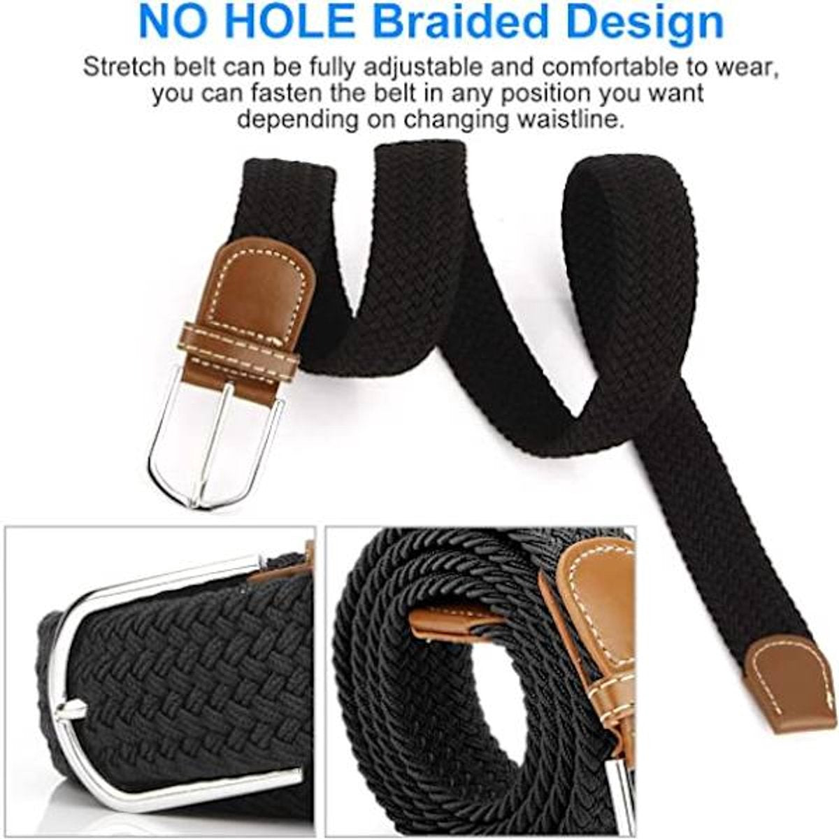 Women's Braided Belt - Stretch Canvas - Elastic Waistband - 2-Pack - No Holes - Image 3