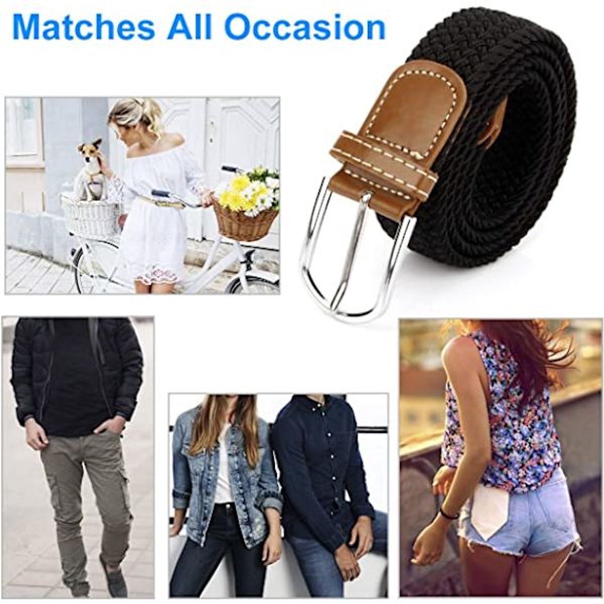 Women's Braided Belt - Stretch Canvas - Elastic Waistband - 2-Pack - No Holes - Image 4