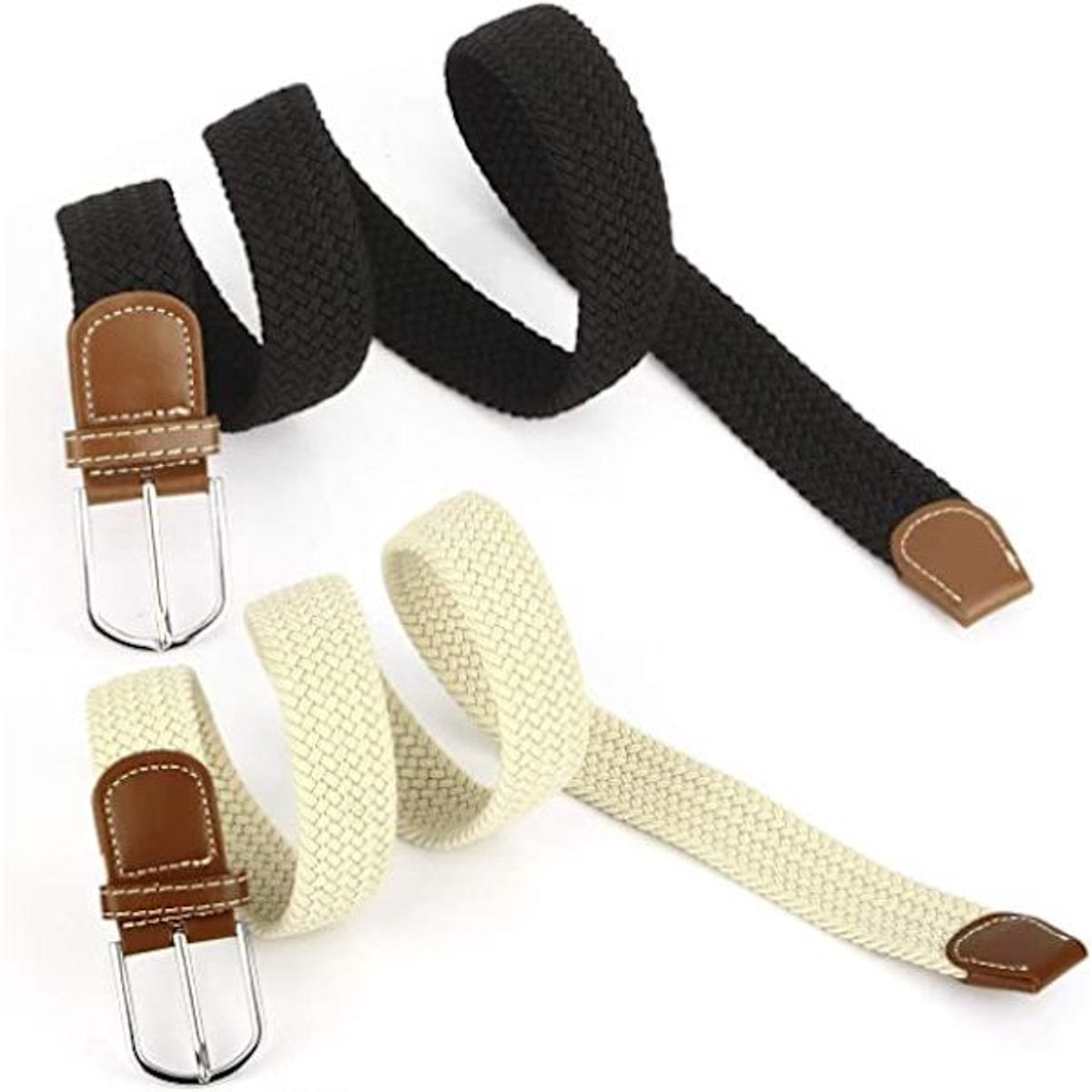 Women's Braided Belt - Stretch Canvas - Elastic Waistband - 2-Pack - No Holes - Image 5
