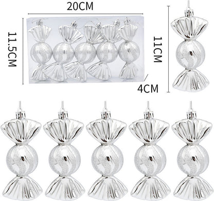 Christmas Decorations - Christmas Decorations - Painted Candy Christmas Tree Decorations - Silver (5 per box)