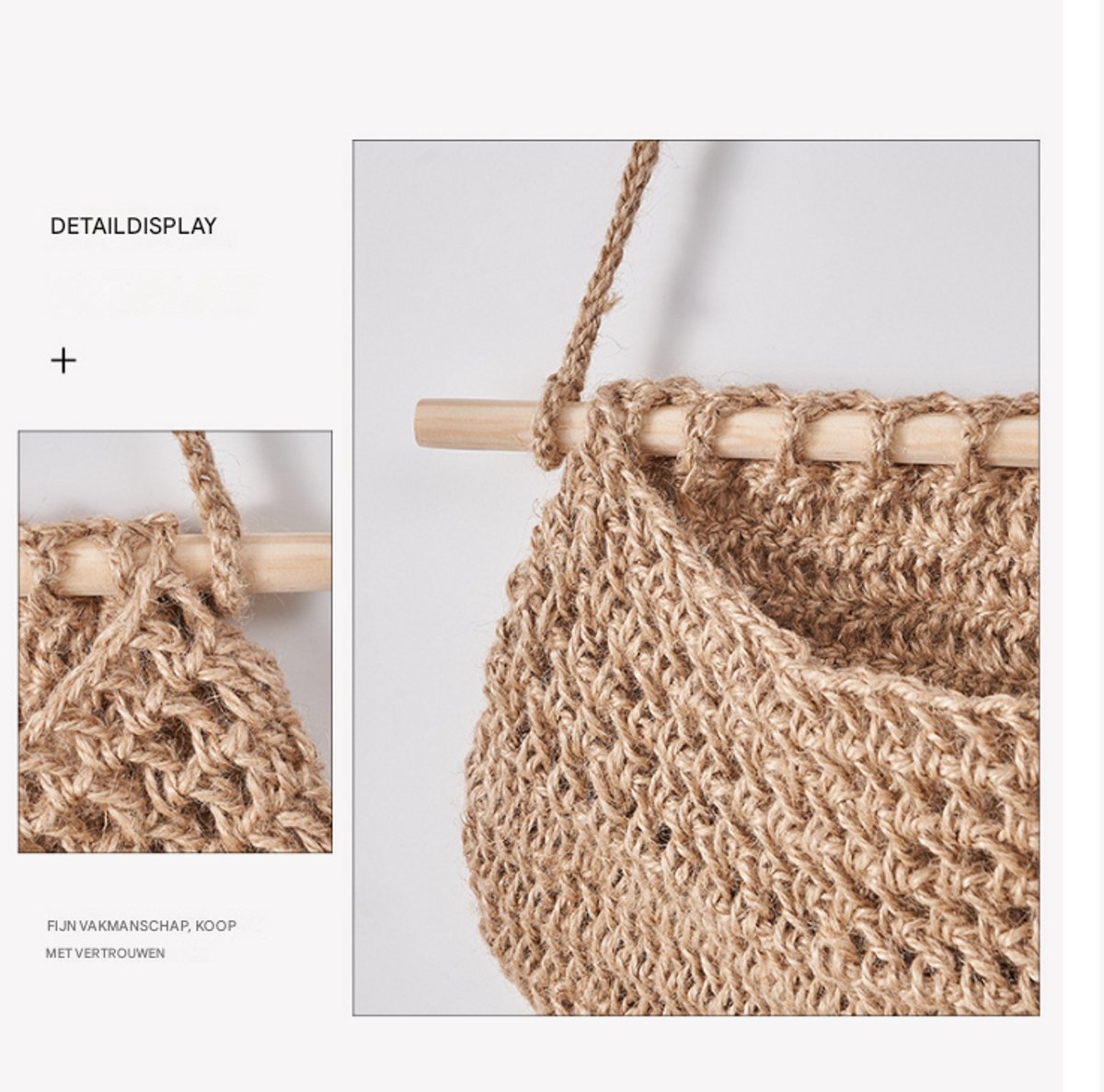 Three-Tier Hanging Fruit and Vegetable Basket - Removable Wall Rack - Hand-Woven Beige Wall Basket - Multifunctional Kitchen Storage Rack - Fruit and Vegetable Storage - Bohemian Home Decor - Image 2