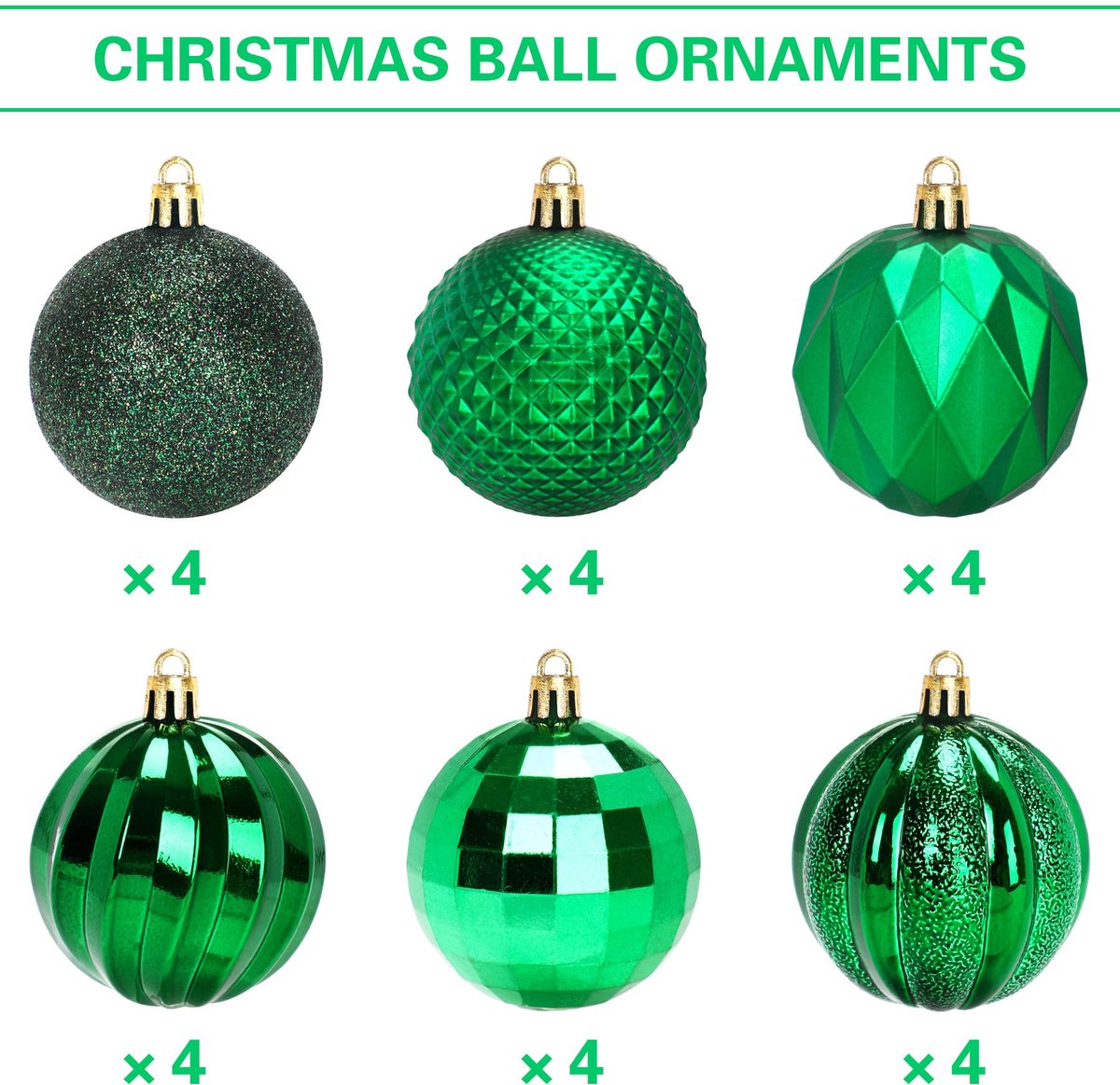 Christmas Baubles - 24 pieces - Large size, 6 cm diameter - Unbreakable plastic - Christmas tree decoration - Various Christmas bauble decorations suitable for weddings, Mother's Day party decorations (vegetable) - Image 2