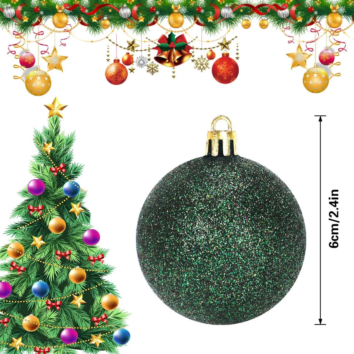 Christmas Baubles - 24 pieces - Large size, 6 cm diameter - Unbreakable plastic - Christmas tree decoration - Various Christmas bauble decorations suitable for weddings, Mother's Day party decorations (vegetable) - Image 3