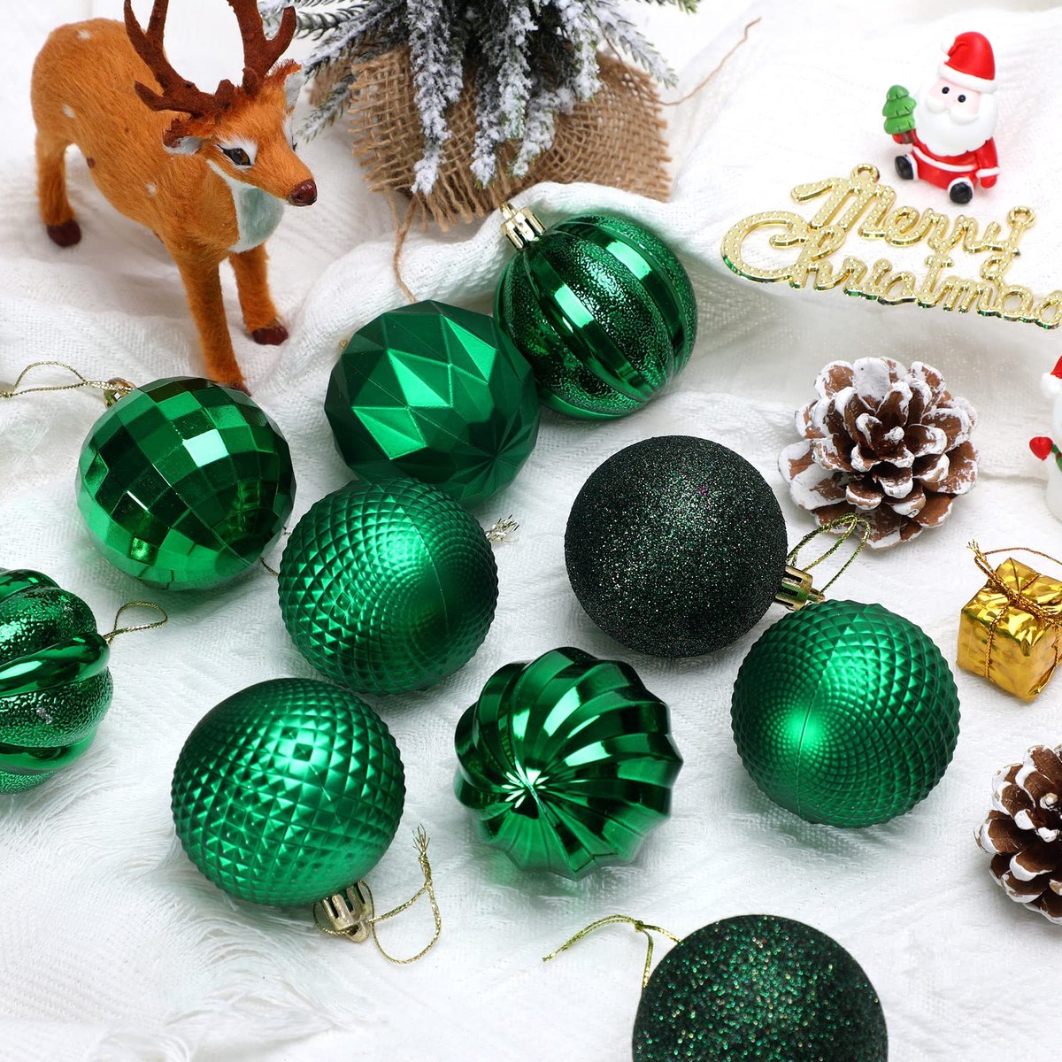 Christmas Baubles - 24 pieces - Large size, 6 cm diameter - Unbreakable plastic - Christmas tree decoration - Various Christmas bauble decorations suitable for weddings, Mother's Day party decorations (vegetable) - Image 7