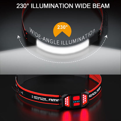 Headlamp LED Rechargeable - Headlight - 2-Pack Rechargeable LED Headlamp - 230° Wide Angle Lighting - High Lumens, 3 Modes - Lightweight Headlamp - Suitable for Running, Cycling, Camping - Image 2