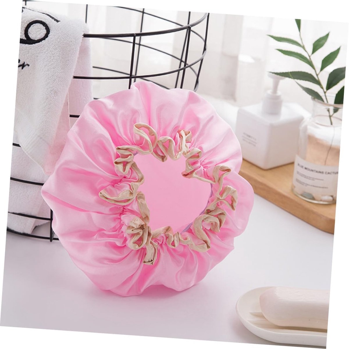 Four-Piece Double Layer Shower Cap Set - Hair Salon - Shower Cap Cover - Kitchen Cap - Pink - Gray - Brown - Light Pink - Women's Essential Bathroom Supplies - Image 2