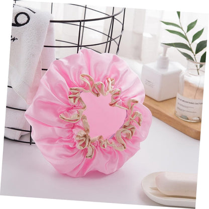 Four-Piece Double Layer Shower Cap Set - Hair Salon - Shower Cap Cover - Kitchen Cap - Pink - Gray - Brown - Light Pink - Women's Essential Bathroom Supplies - Image 2