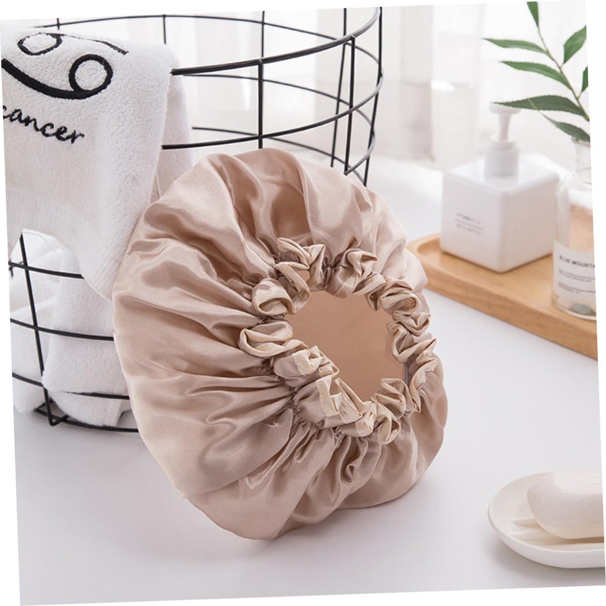 Four-Piece Double Layer Shower Cap Set - Hair Salon - Shower Cap Cover - Kitchen Cap - Pink - Gray - Brown - Light Pink - Women's Essential Bathroom Supplies - Image 4