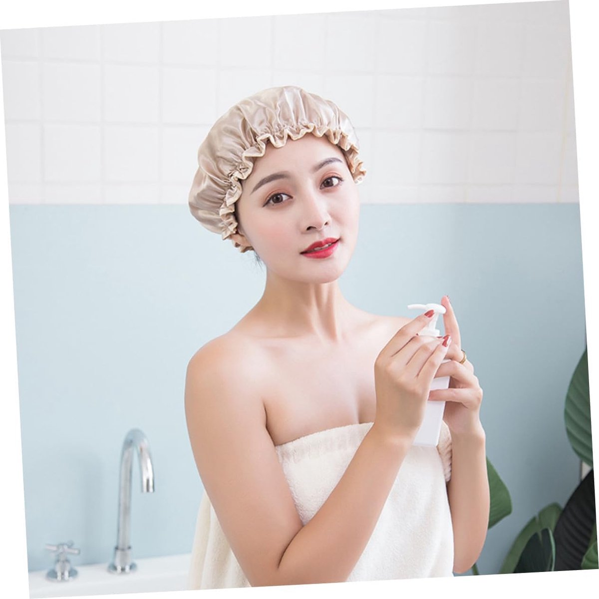 Four-Piece Double Layer Shower Cap Set - Hair Salon - Shower Cap Cover - Kitchen Cap - Pink - Gray - Brown - Light Pink - Women's Essential Bathroom Supplies - Image 5