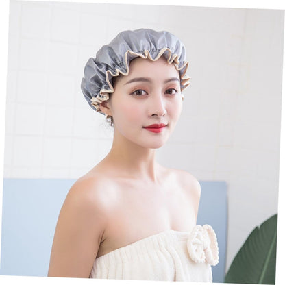 Four-Piece Double Layer Shower Cap Set - Hair Salon - Shower Cap Cover - Kitchen Cap - Pink - Gray - Brown - Light Pink - Women's Essential Bathroom Supplies - Image 6